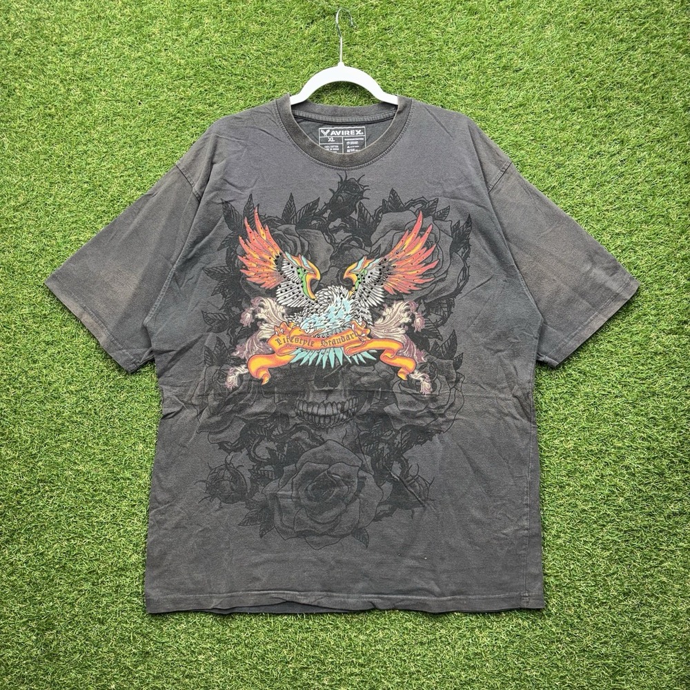 Avirex y2k Shirt Mens XL Eagle Bling Glitter Grunge Wings Dragon Style Biker